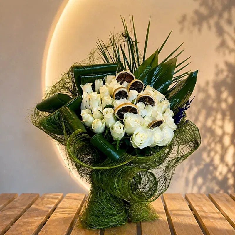 Premium Limon Detaylı 41 Beyaz Gül Buketi