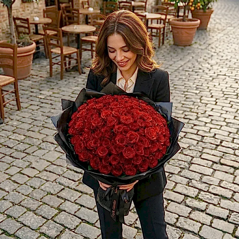Siyah Tasarım Kağıdında 51'li Aşk Buketi