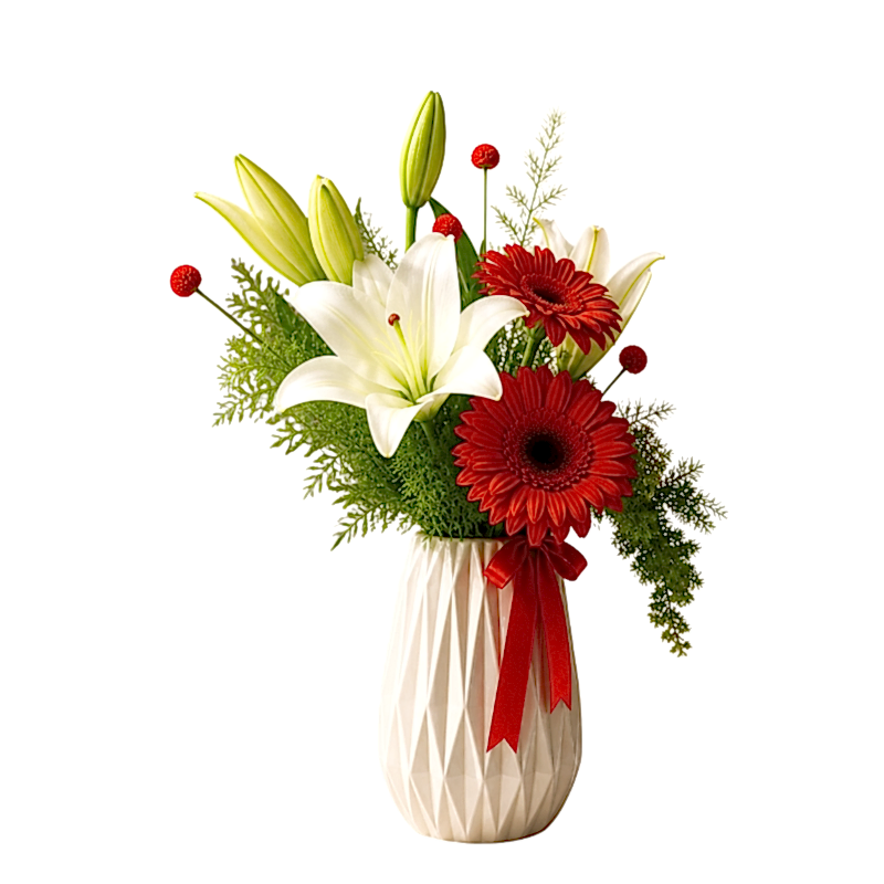 Beyaz Lilyum ve Kırmızı Gerbera Aranjmanı