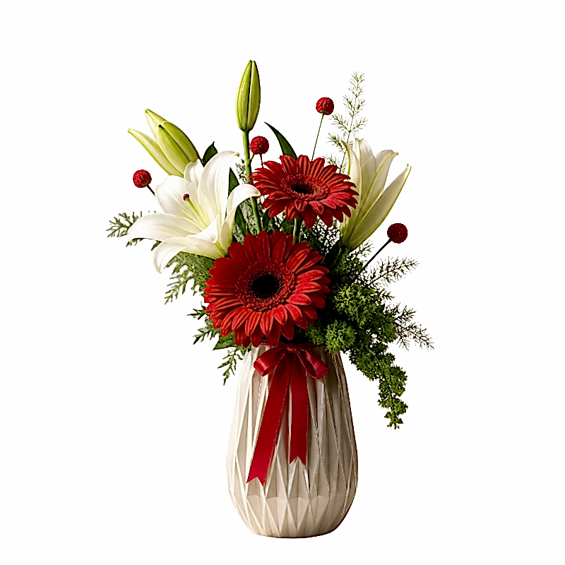 Beyaz Lilyum ve Kırmızı Gerbera Aranjmanı