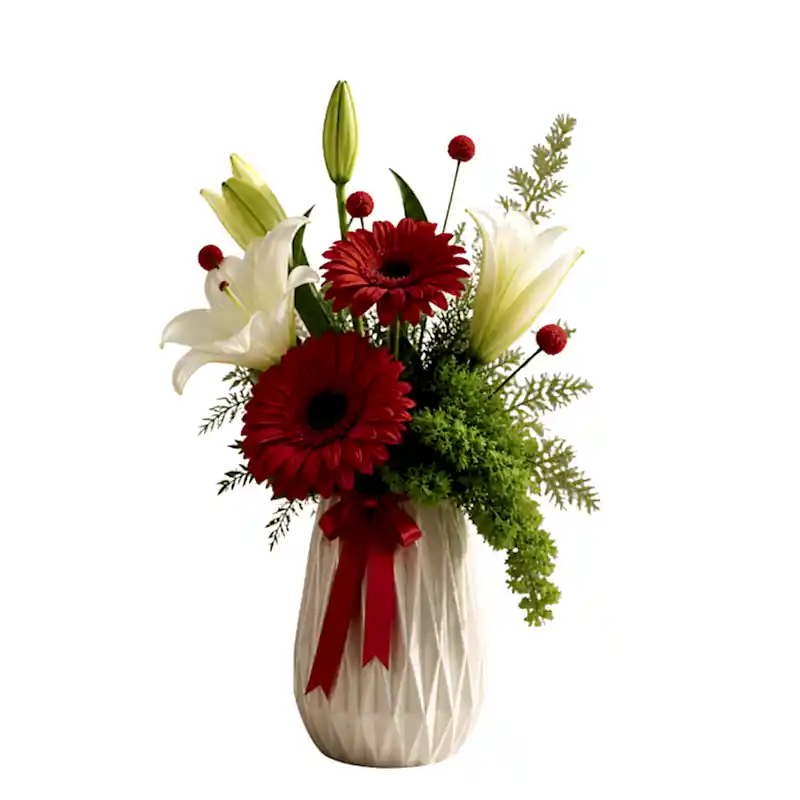 Beyaz Lilyum ve Kırmızı Gerbera Aranjmanı