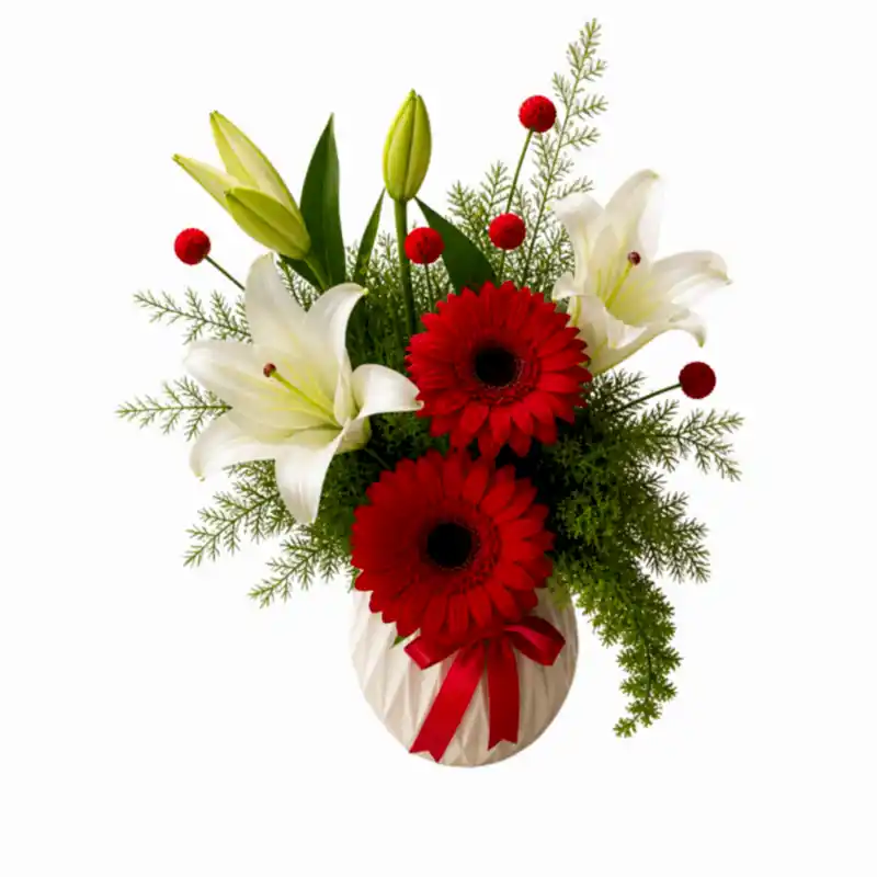 Beyaz Lilyum ve Kırmızı Gerbera Aranjmanı